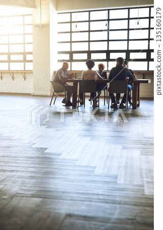 Workshop, strategy and planning with business people in meeting for project management, idea and brainstorming. Discussion, commitment and partnership with group of employees for review and startup 135160179