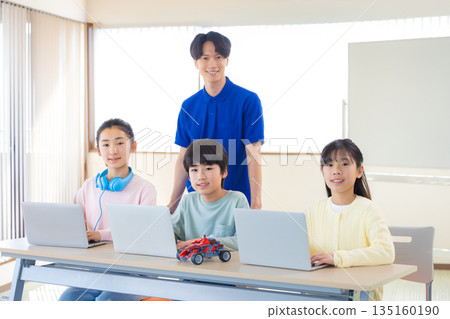 Elementary school students learning in a programming class Elementary school students learning in a programming class 135160190
