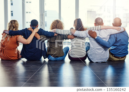 Teamwork, solidarity and hug with back of people for motivation, community and diversity. Support, faith and collaboration with group of friends for trust, gratitude and kindness together Teamwork, solidarity and hug with back of people for motivation, community and diversity. Support, faith and collaboration with group of friends for trust, gratitude and kindness together 135160242