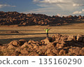 Silhouette of hiker man on rocky landscape, discovering natures beauty 135160290