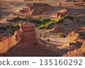 Stunning Desert Landscape with Unique Rock Formations and Greenery 135160292