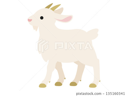 一隻悠閒散步的白山羊的可愛向量插圖 135160341