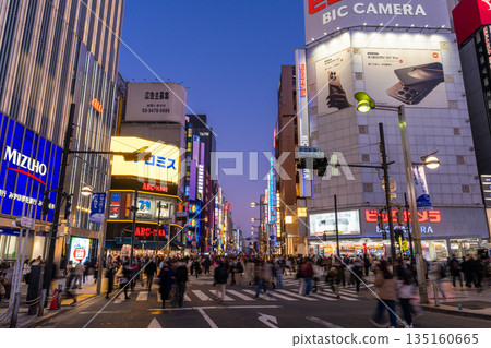 東京:假日期間新宿東口步行街和市中心 東京:假日期間新宿東口步行街和市中心 135160665