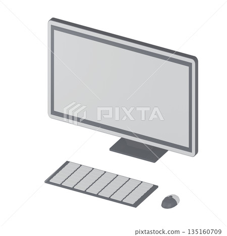 3D illustration of a black desktop computer 135160709