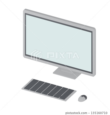 3D illustration of a white desktop computer 135160710