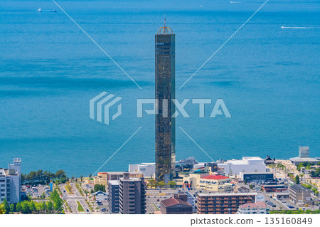 Tokyo: Cityscape overlooking the Seto Inland Sea and Aonoyama mountain view Tokyo: Cityscape overlooking the Seto Inland Sea and Aonoyama mountain view 135160849