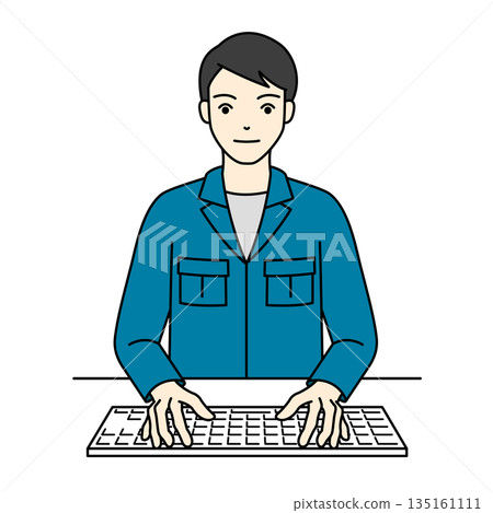 圖解:一名身穿工作服的男子表情嚴肅地在鍵盤上打字。 圖解:一名身穿工作服的男子表情嚴肅地在鍵盤上打字。 135161111