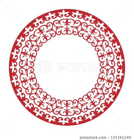 Oriental vector round pattern with arabesques and floral elements. Traditional classic ornament. Abstract Patterns of Turkic peoples, Kazakh, Kyrgyz, Mongol. Islam, Arabic, Indian, ottoman motif.  135161249