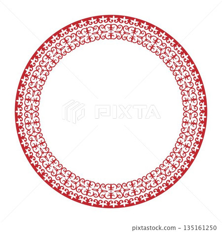 Abstract Patterns of Turkic peoples, Kazakh, Kyrgyz, Mongol. Round vector frame with arabesques and floral elements. Traditional classic ornament. Islam, Arabic, Indian, ottoman motif, embroidery 135161250