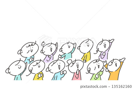 人們在活動中歡呼雀躍,觀眾,人群,線條畫 人們在活動中歡呼雀躍,觀眾,人群,線條畫 135162160