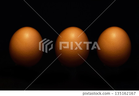 Agriculture. fertility and eggs on a dark background in studio for farm sustainability or reproduction. Food, market and breakfast with fresh chicken produce for a grocery store on a black backdrop 135162167
