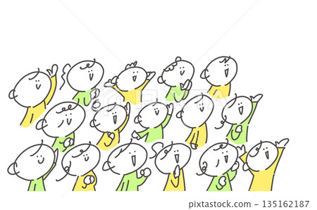 People cheering and getting excited at an event, spectators, crowd, line drawing People cheering and getting excited at an event, spectators, crowd, line drawing 135162187