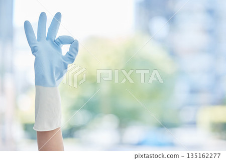 Hands, housekeeper and gloves with okay sign for cleaning, hygiene or home maintenance. Hand of person or cleaner with ok symbol, gesture and rubber glove for precise, perfect or bacteria free house Hands, housekeeper and gloves with okay sign for cleaning, hygiene or home maintenance. Hand of person or cleaner with ok symbol, gesture and rubber glove for precise, perfect or bacteria free house 135162277