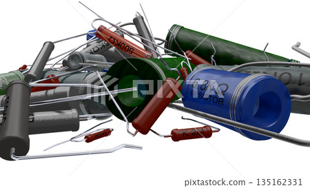 Retro Electronic Components Series (A collection of resistors used in the Showa era: a wide variety of mixed types) PNG image 135162331
