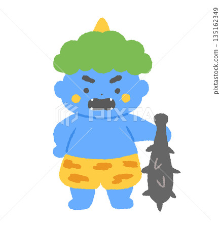 Illustration of a blue demon holding a gold stick Illustration of a blue demon holding a gold stick 135162349