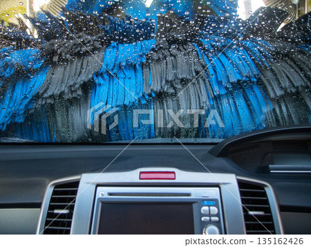 View of the car being washed from inside the car 135162426