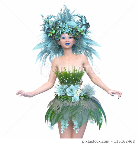 頭髮上帶有花卉藝術的女人 頭髮上帶有花卉藝術的女人 135162468