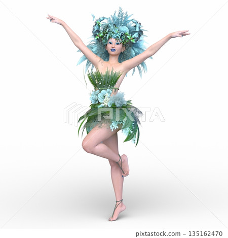頭髮上帶有花卉藝術的女人 頭髮上帶有花卉藝術的女人 135162470
