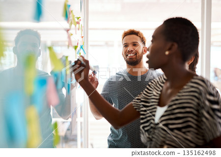 Brainstorming, presentation and teamwork with black woman in meeting for speaker, notes and planning. Collaboration, goals and idea with business people in office for schedule, solution or moodboard Brainstorming, presentation and teamwork with black woman in meeting for speaker, notes and planning. Collaboration, goals and idea with business people in office for schedule, solution or moodboard 135162498