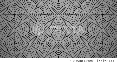 The geometric pattern with wavy lines. Seamless vector background. Gray and black texture. Simple lattice graphic design The geometric pattern with wavy lines. Seamless vector background. Gray and black texture. Simple lattice graphic design 135162533