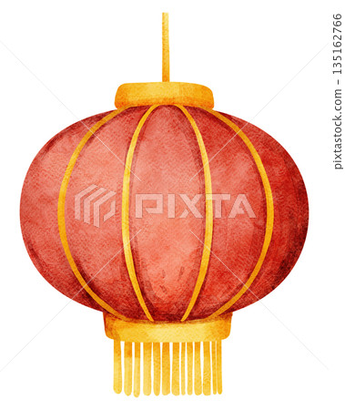 Watercolor Illustration of a Red Chinese Lantern Watercolor Illustration of a Red Chinese Lantern 135162766