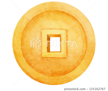 Watercolor Illustration of Chinese Coin 135162767