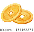Watercolor Chinese Coins Illustration 135162874
