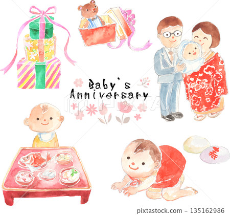 各種嬰兒紀念日插圖 - 向量圖 135162986