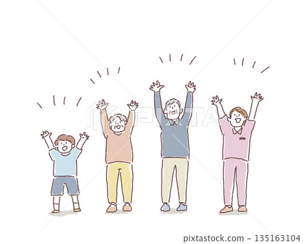Children and elderly people, nurses, and helpers raising their hands Children and elderly people, nurses, and helpers raising their hands 135163104