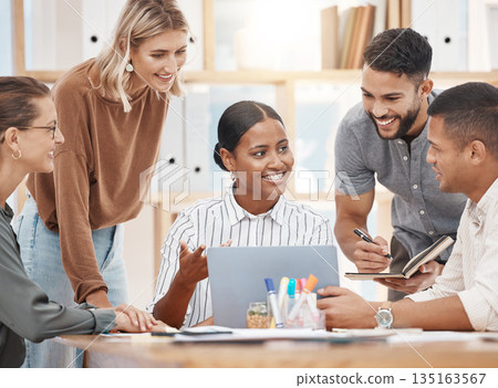 Laptop, meeting and a business woman talking to her team in the boardroom for planning or strategy. Collaboration, coaching and presentation with a female employee training an employee group at work Laptop, meeting and a business woman talking to her team in the boardroom for planning or strategy. Collaboration, coaching and presentation with a female employee training an employee group at work 135163567