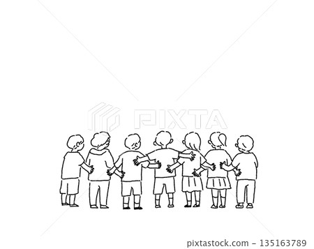 Children's back view, line drawing 135163789