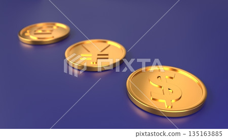 金美元硬幣和藍色背景：值得信賴的美國貨幣和投資形象 135163885