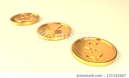 Yellow background and gold dollar coins Business image of wealth and prosperity Yellow background and gold dollar coins Business image of wealth and prosperity 135163887