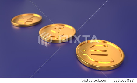 歐元金幣和藍色背景 全球金融和投資概念 135163888