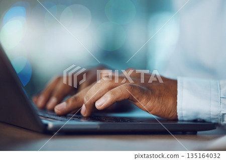 Hands, accountant and typing on laptop, working on project and online research at night. Computer, hand and accounting professional, business auditor or employee writing email for office deadline. Hands, accountant and typing on laptop, working on project and online research at night. Computer, hand and accounting professional, business auditor or employee writing email for office deadline. 135164032