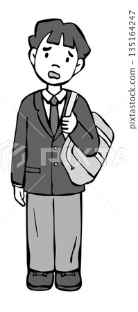 【黑白】男孩制服外套，憂慮的臉 135164247