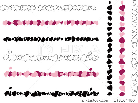 Hand-drawn heart line set, vertical and horizontal 135164490