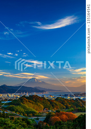 Shimizu Port and Mt. Fuji seen from Nihon-daira in autumn Shimizu Port and Mt. Fuji seen from Nihon-daira in autumn 135164541
