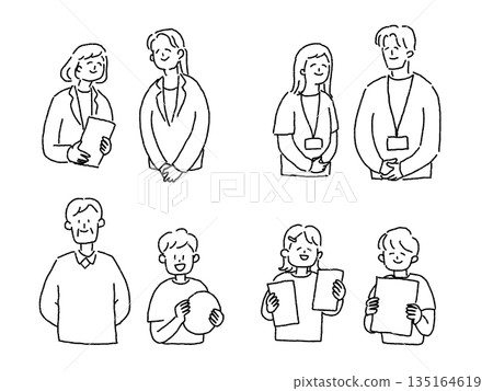 Nursing care, welfare, children, childcare illustrations, line drawings 135164619