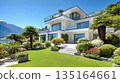 The backdrop of the open grass in front of the luxury villa in the suburbs 135164661