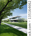 The backdrop of the open grass in front of the luxury villa in the suburbs 135164662