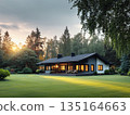 The backdrop of the open grass in front of the luxury villa in the suburbs 135164663