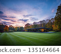 The backdrop of the open grass in front of the luxury villa in the suburbs 135164664