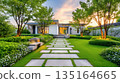 The backdrop of the open grass in front of the luxury villa in the suburbs 135164665