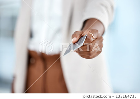 Woman, hands and credit card in payment, ecommerce or financial banking at office. Hand of business female person giving debit in purchase, online shopping or wireless transaction to pay at workplace Woman, hands and credit card in payment, ecommerce or financial banking at office. Hand of business female person giving debit in purchase, online shopping or wireless transaction to pay at workplace 135164733