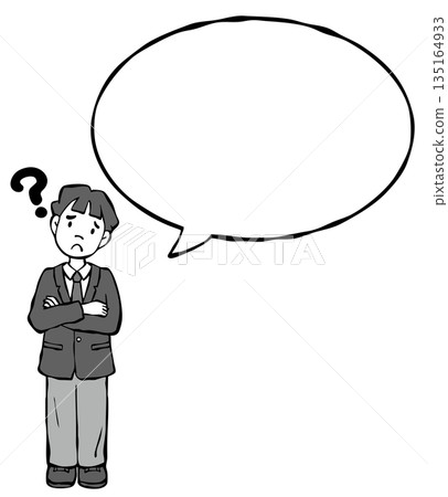 [Monochrome] Boys' uniform, blazer, speech bubble, question mark 135164933