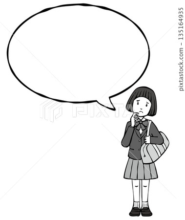 [Monochrome] Girl's uniform, blazer, speech bubble, question 135164935