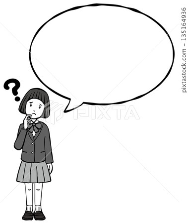 [Monochrome] Girl's uniform, blazer, speech bubble, question 135164936