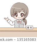Illustration of a female staff member guiding customers at the reception desk 135165083