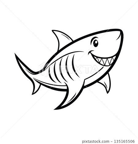 Cartoon Shark Illustration Friendly Ocean Animal Black and White Style Cartoon Shark Illustration Friendly Ocean Animal Black and White Style 135165506